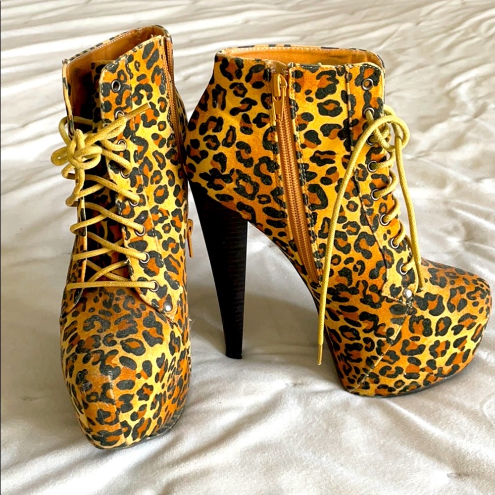 Leopard print platform booties